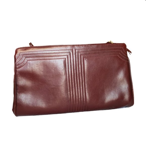 VINTAGE LOU TAYLOR Faux Leather Mahogany Crossbody Clutch Handbag - Picture 1 of 6
